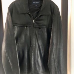 Daniel le cremieux soft mens black leather coat, XL zip up